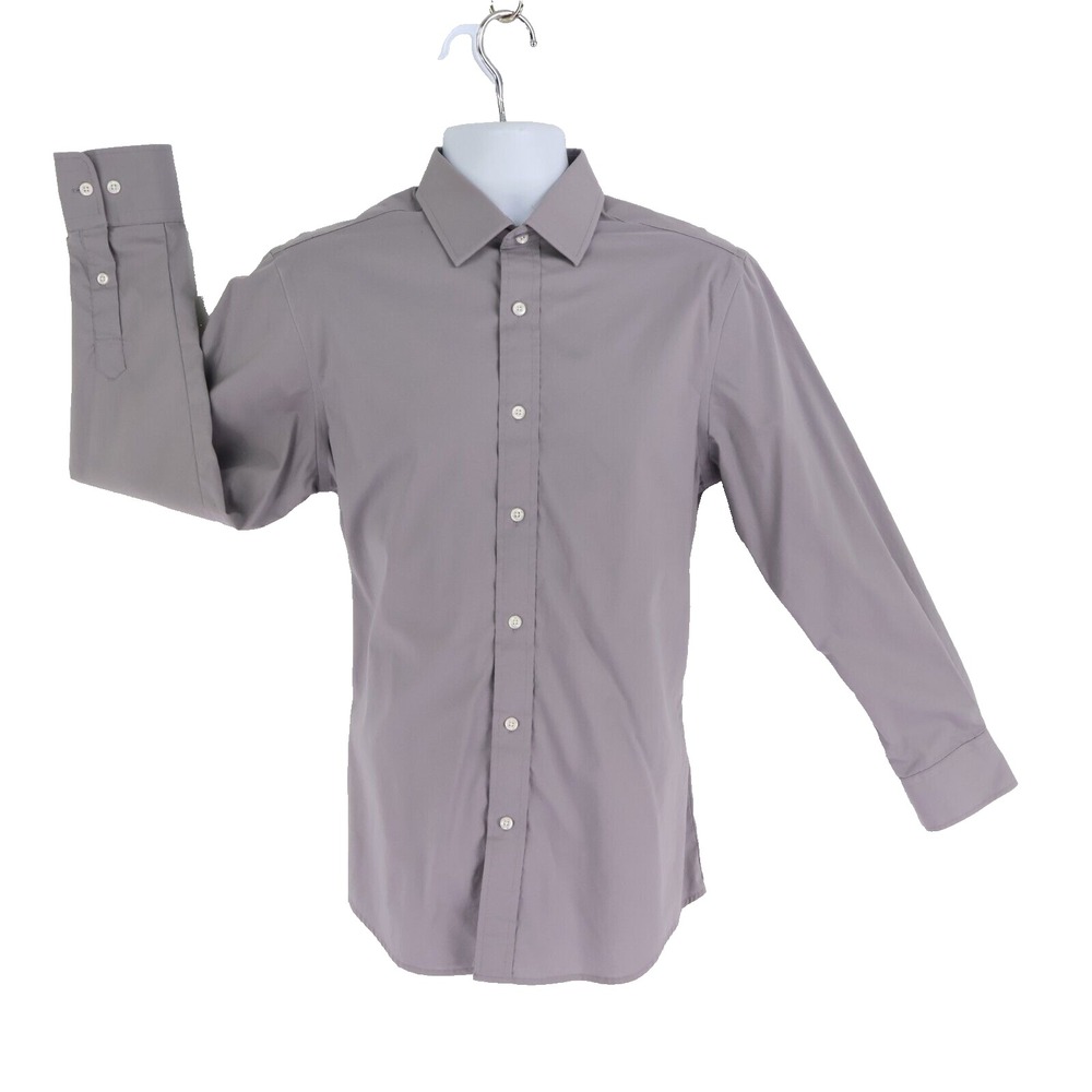 Haggar Dress Shirt Slim Fit Mens Size 15.5 Gray Cotton Point Collar Long Sleeves
